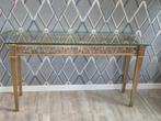 Messing sidetable met glazen plaat, Huis en Inrichting, Tafels | Sidetables, 100 tot 150 cm, Ophalen of Verzenden, Zo goed als nieuw