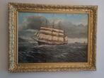 Schilderij Zeilschip - W. Plus, Antiek en Kunst, Ophalen of Verzenden
