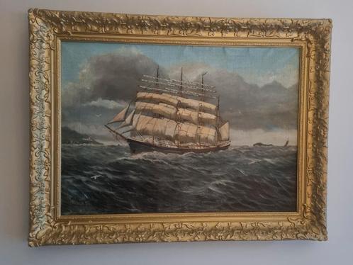 Schilderij Zeilschip - W. Plus, Antiek en Kunst, Kunst | Schilderijen | Klassiek, Ophalen of Verzenden