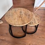 Salontafel set, hout en staal, Huis en Inrichting, Tafels | Salontafels, Ophalen, Gebruikt, Rond, Minder dan 50 cm