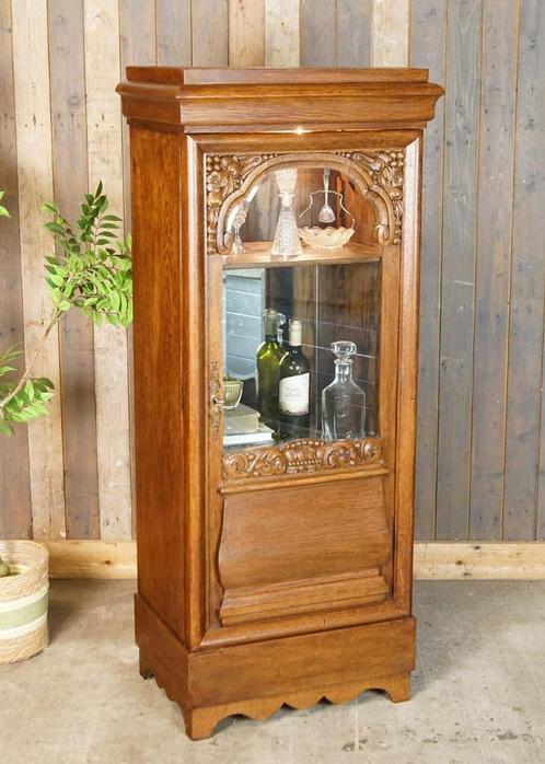 Sierlijke oude antieke houten vitrinekast met geslepen glas, Huis en Inrichting, Kasten | Vitrinekasten, Gebruikt, 100 tot 150 cm