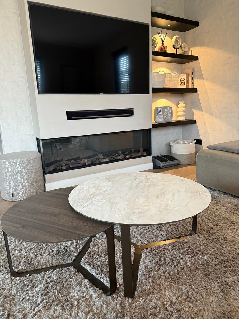 2 Design salon tafels - kleuren marmer/chestnut, Huis en Inrichting, Tafels | Salontafels, Ophalen, 50 tot 100 cm, Zo goed als nieuw
