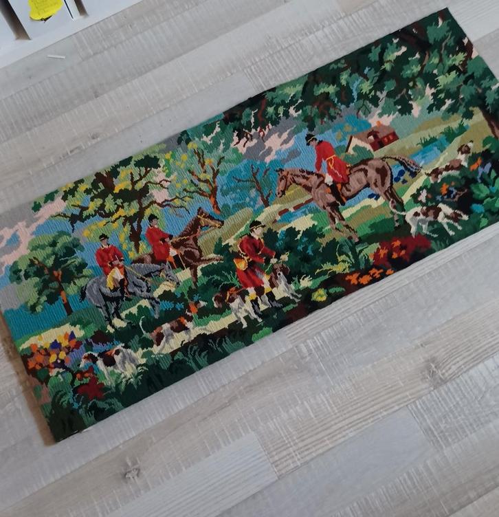 Groot borduurwerk, Engels jachttafereel, Huis en Inrichting, Woonaccessoires | Wanddecoraties, Ophalen of Verzenden