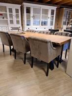 *VOORRAAD* 6 Landelijke Eetkamerstoelen Nikky Stof Taupe (2), Landelijke eetkamerstoelen capiton stof tempo 12 taupe velours, Nieuw