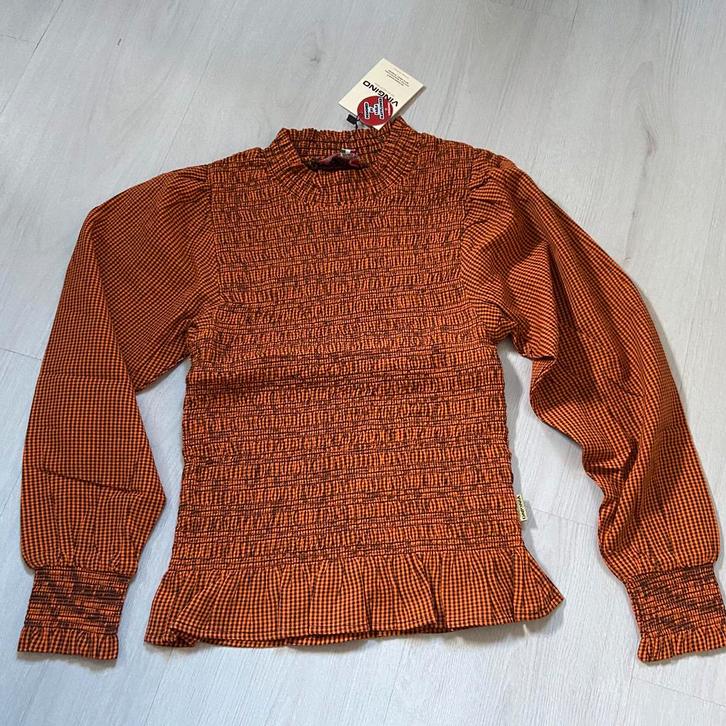 NIEUW geblokt VINGINO blouse / top met gesmockt lijfje 152, Kinderen en Baby's, Kinderkleding | Maat 152, Nieuw, Meisje, Shirt of Longsleeve