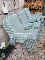 17 Robuuste stapelbare metalen lounge tuinstoelen., Ophalen, Gebruikt, Metaal, Stapelbaar