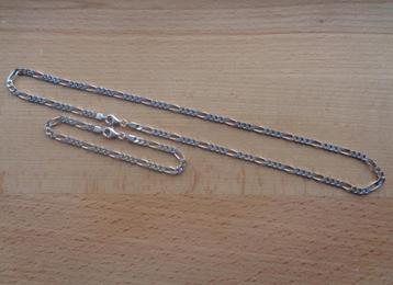 zilveren set ketting + armband figaro schakel [982] beschikbaar voor biedingen