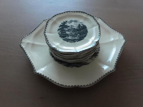 Landschap Societe Ceramique gebakschaal en bordjes € 17,50, Antiek en Kunst, Antiek | Servies los, Ophalen of Verzenden