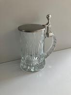 Bierpul geslepen glas met tinnen deksel, Verzamelen, Ophalen of Verzenden, Gebruikt, Bierglas