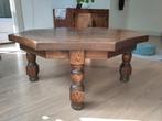 Houten salontafel met plantenstoeltjes, Huis en Inrichting, Tafels | Bijzettafels, Minder dan 55 cm, Gebruikt, Vintage, Overige vormen