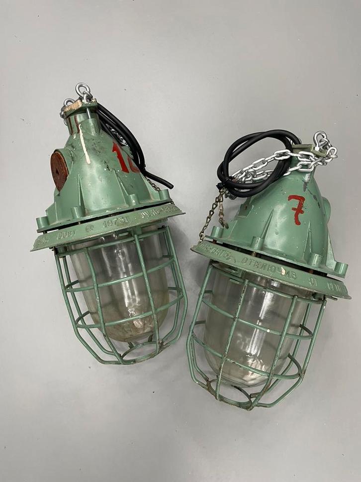 Industriële lamp lampen / bully lamp / kooilamp / hanglampen, Huis en Inrichting, Lampen | Hanglampen, Gebruikt, Minder dan 50 cm