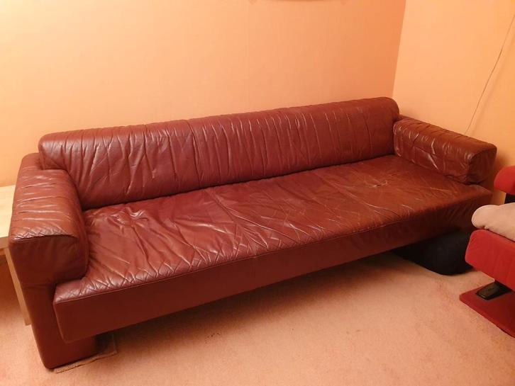 Design vintage leren slaapbank, Huis en Inrichting, Banken | Bankstellen, Gebruikt, 75 tot 100 cm, Leer, Ophalen