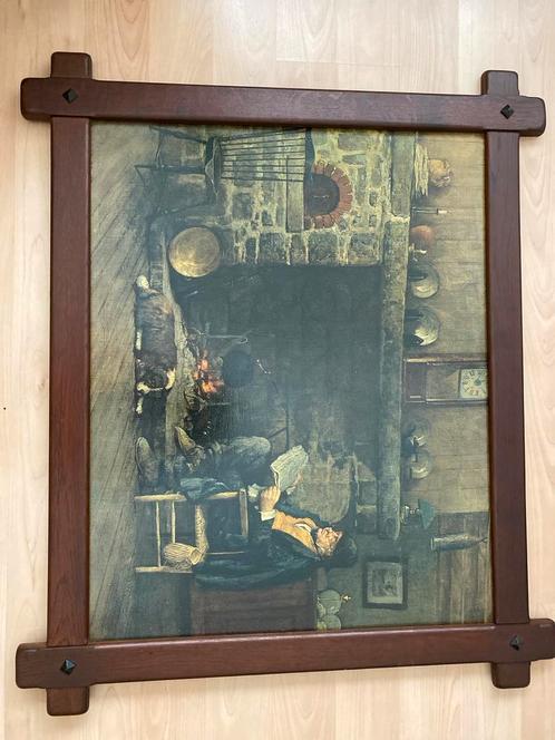 Klassiek Schilderij Man bij Haard Ingelijst Hout, Antiek en Kunst, Kunst | Schilderijen | Klassiek, Ophalen
