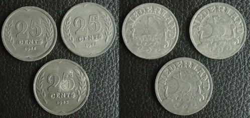 Serie 3 zinken kwartjes Wilhelmina, Postzegels en Munten, Munten | Nederland, Setje, 25 cent, Koningin Wilhelmina, Verzenden