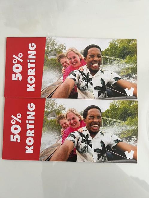 2x Walibi 50% kortingskaarten, Tickets en Kaartjes, Kortingen en Cadeaubonnen, Twee personen, Pretpark, Kortingsbon