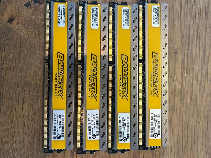 Crucial Ballistix Tactical LP DDR3 – 16GB (4x4GB) 1600MHz, Computers en Software, RAM geheugen, Zo goed als nieuw, Desktop, 16 GB