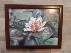 Ingelijste aquarel bloem waterlelie, Antiek en Kunst, Kunst | Schilderijen | Klassiek, Ophalen of Verzenden