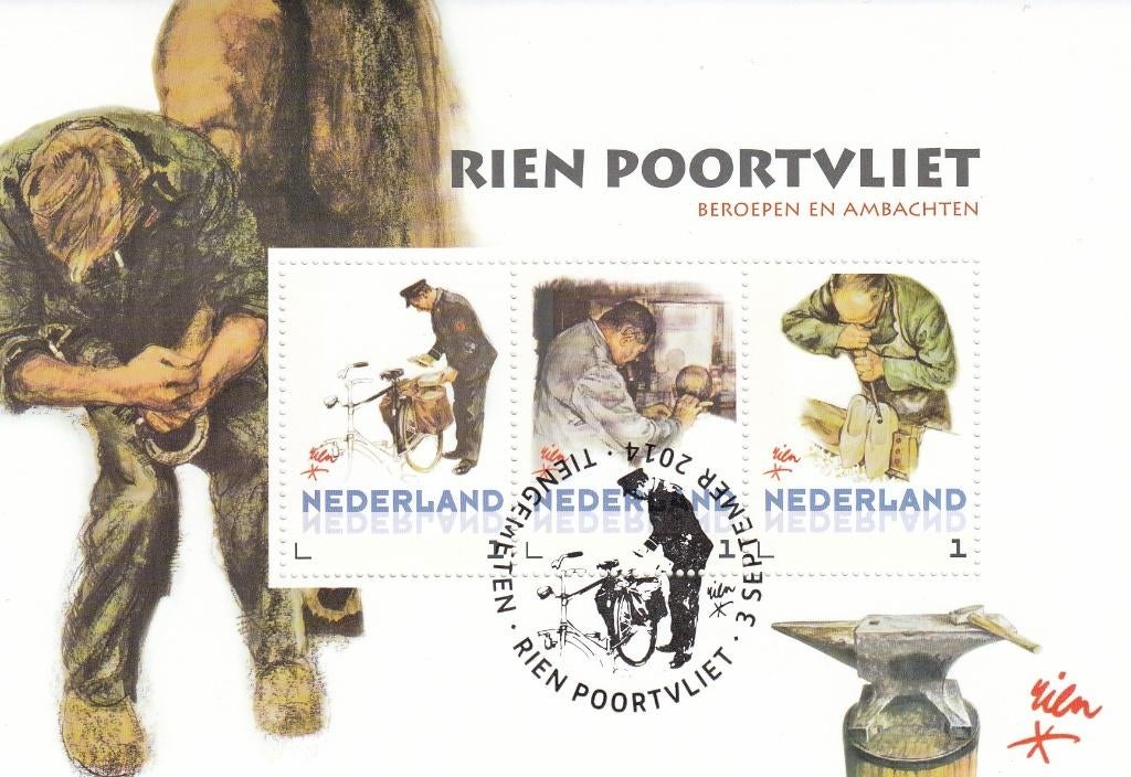 Nederland- 2014-Kunst-Rien Poortvliet-Beroepen & Ambachten-G, Verzenden, Na 1940, Gestempeld