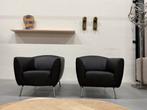 2 als nieuw Gelderland 6250 Fauteuil zwart leer design stoel, Huis en Inrichting, Fauteuils, Ophalen of Verzenden, Zo goed als nieuw