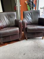2 bruin kleurige lederen fauteuiltjes, Huis en Inrichting, Fauteuils, Ophalen, Gebruikt, 75 tot 100 cm, 50 tot 75 cm