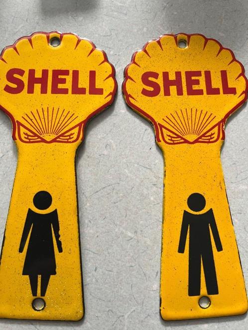 Shell Emaille reclame wc bordjes, Verzamelen, Merken en Reclamevoorwerpen, Gebruikt, Reclamebord, Ophalen of Verzenden