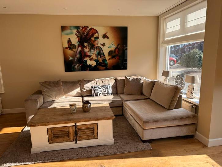 Luxe Eric Kuster Loungebank - Velvet Zandkleur, Huis en Inrichting, Banken | Bankstellen, Gebruikt, Hoekbank, Vierpersoons of meer