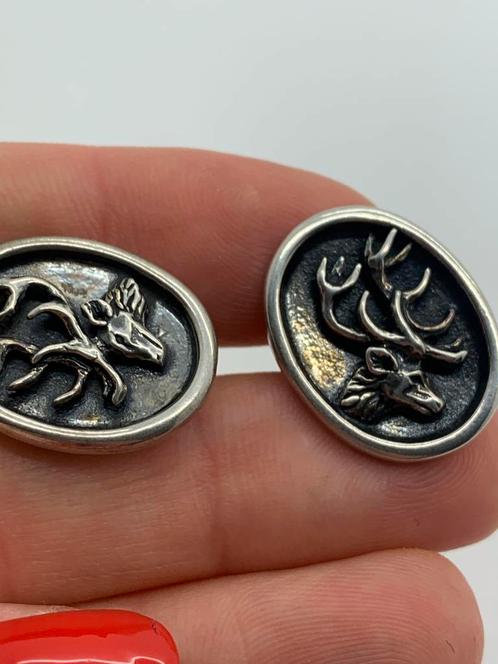 X400 Prachtige zilveren manchetknopen edelhert, Sieraden, Tassen en Uiterlijk, Antieke sieraden, Manchetknopen, Zilver, Ophalen of Verzenden