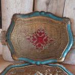 Mooi brocante Florentijns dienblad met goud, blauw en rood, Ophalen of Verzenden