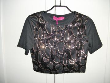 Boohoo nieuwe zwarte lovertjes panter crop top, maat 36 S beschikbaar voor biedingen