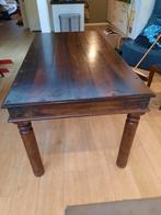 Vintage massief eikenhouten tafel met ijzerbeslag, Huis en Inrichting, Tafels | Eettafels, Ophalen, Gebruikt, 50 tot 100 cm, Vijf personen of meer