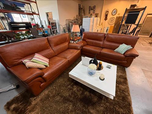 Twee leren 3-zitsbanken €450, Huis en Inrichting, Banken | Bankstellen, Zo goed als nieuw, 200 tot 250 cm, 75 tot 100 cm, Leer