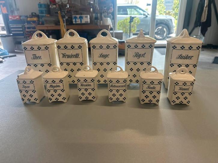 Antieke Voorraadpotten Set - 10 Delig Delfts Blauw Stijl, Antiek en Kunst, Antiek | Keukenbenodigdheden, Ophalen of Verzenden