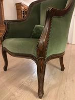 Louis XV Fauteuil - Groen Fluweel, Gebruikt, Minder dan 75 cm, Ophalen of Verzenden, 50 tot 75 cm