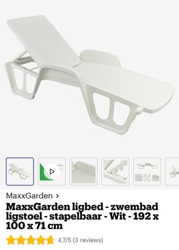 2 x stevige en comfortabele zonne ligbed tuin ligstoel wit 