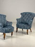 Set van 2 Franse fauteuils bergères antiek blauw, Ophalen, Gebruikt, 75 tot 100 cm