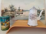 Vintage Emaille Chocoladekan met fraai bloemetjesmotief, Antiek en Kunst, Ophalen of Verzenden