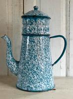 Emaille oude Franse koffiepot wit met blauw gevlekt, Antiek en Kunst, Antiek | Emaille, Ophalen of Verzenden