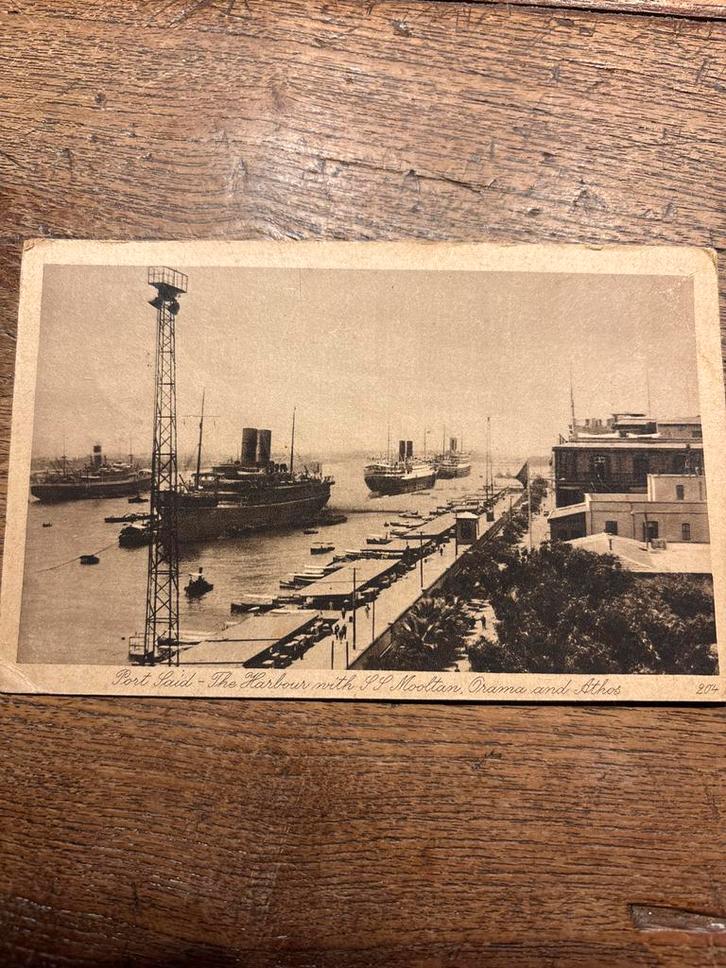 Ansichtkaart Port Saïd Haven met S.S. Mooltan, Orama, Athos, Verzamelen, Militaria | Tweede Wereldoorlog, Marine, Overige typen