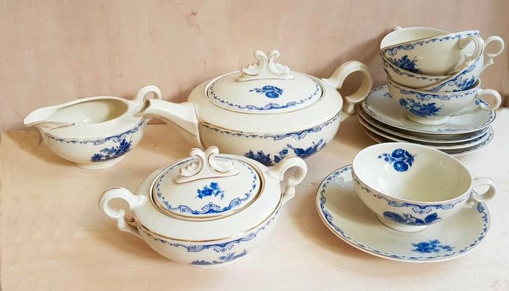 Antiek handbeschilderd porseleinen theeservies JG&Z  1920, Antiek en Kunst, Antiek | Servies los, Ophalen of Verzenden