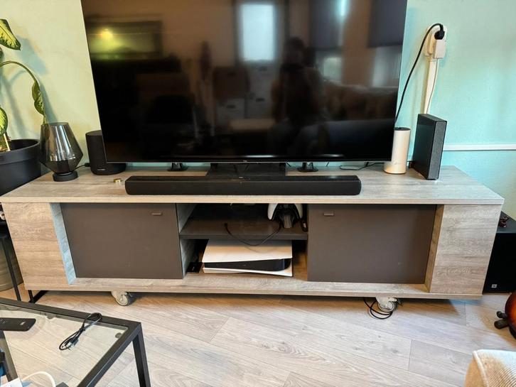 TV-Meubel Grijs-Beige met Donkergrijze Deurtjes - 190 cm, Huis en Inrichting, Kasten | Televisiemeubels, Zo goed als nieuw, Minder dan 100 cm