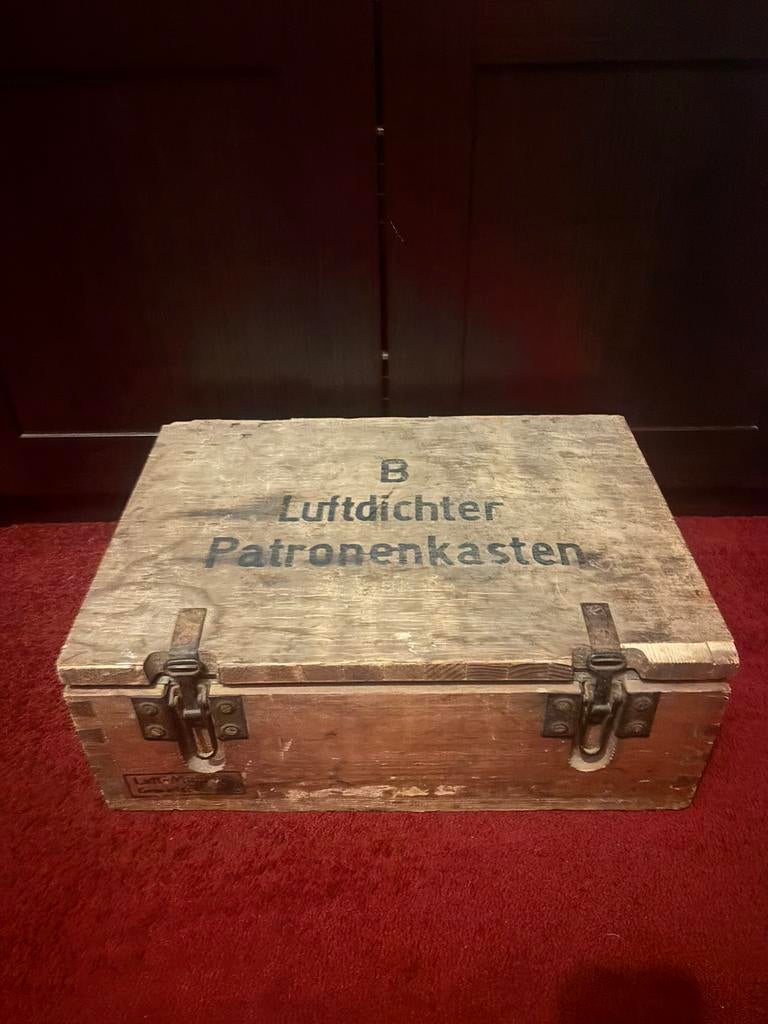 B Patronenkasten met zeldzaam etiket Patronen P.m.K., Verzamelen, Militaria | Tweede Wereldoorlog, Ophalen of Verzenden
