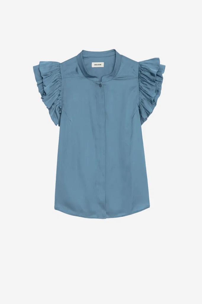 Zadig & Voltaire Tiza Satin Top Bluestone XS, Kleding | Dames, Tops, Nieuw, Blauw, Ophalen of Verzenden