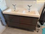 Badkamermeubel met dubbele wasbak en lades, Ophalen, Gebruikt, 100 tot 150 cm, Minder dan 100 cm
