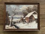 Schilderij winter landschap met houten lijst, Antiek en Kunst, Kunst | Schilderijen | Klassiek, Ophalen