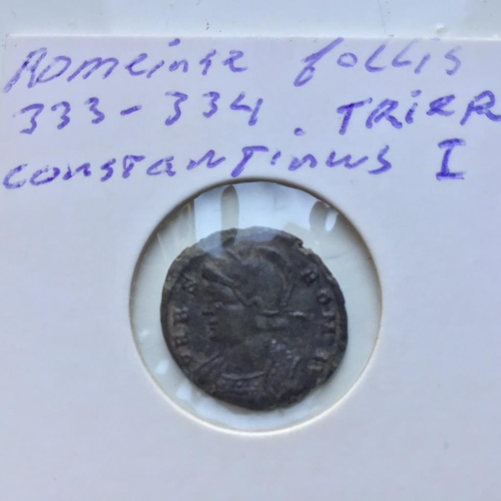 Mooie, romeinse Follis uit 333/334 AD.Trier Constantinus 1, Ophalen of Verzenden, Overige landen, Overige waardes, Losse munt