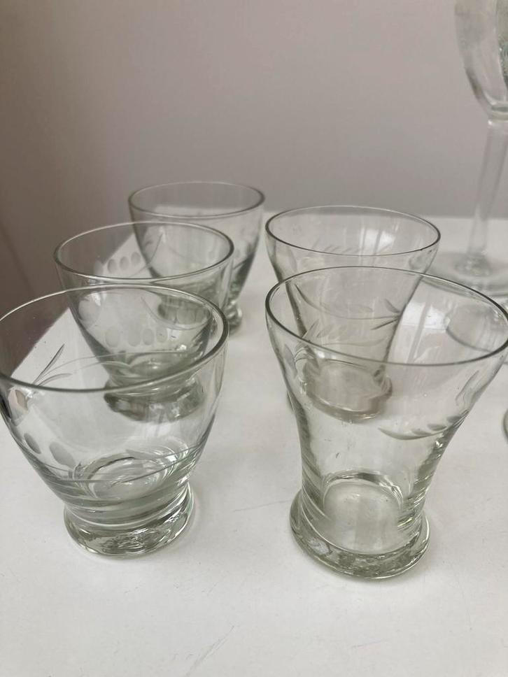 Vintage gegraveerde likeurglaasjes (set van 5), Antiek en Kunst, Antiek | Glas en Kristal, Ophalen