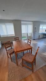 Eettafel + 4 Stoelen met Zitkussen, Ophalen, Zo goed als nieuw, Hout