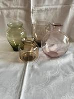 Leerdam glaswerk 4 vazen (2 met verticale optiek), Antiek en Kunst, Curiosa en Brocante, Ophalen of Verzenden