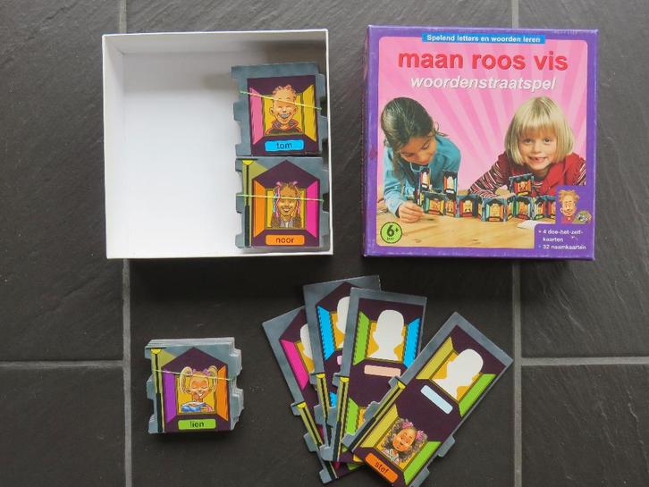 Maan roos vis woordenstraatspel, vanaf 6 jaar. Mooi, Hobby en Vrije tijd, Gezelschapsspellen | Overige, Zo goed als nieuw, Ophalen of Verzenden