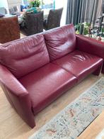 2-zits & 3-zits rood leren bank (Merk: MoreConcept/Goossens), Gebruikt, 75 tot 100 cm, Rechte bank, 200 tot 250 cm